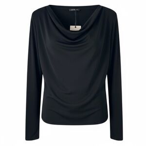 Black draped long sleeve blouse, size Small NEW WITH TAGS